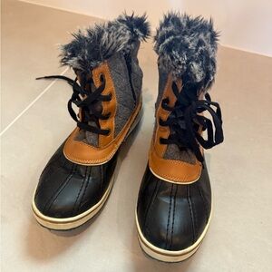 Ladies Stylish Black and Brown Fur-Lined Boots